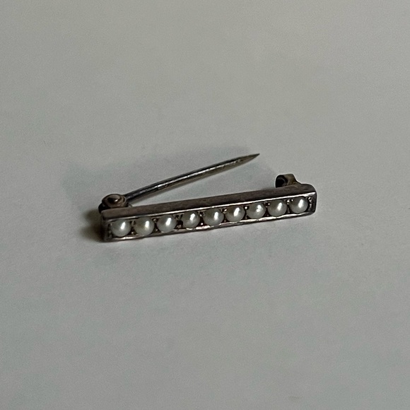 Seed Pearl Bar Pin, Miniature Lingerie Pin, Lace Pin, Signed - Picture 8 of 13